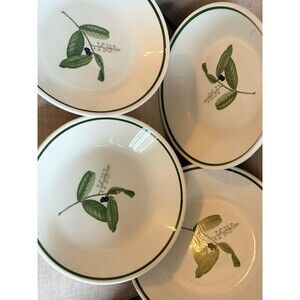 Vtg.Olive Branch Italian Pottery Serving Bowl 8"D  Green Band Transferware Set 4